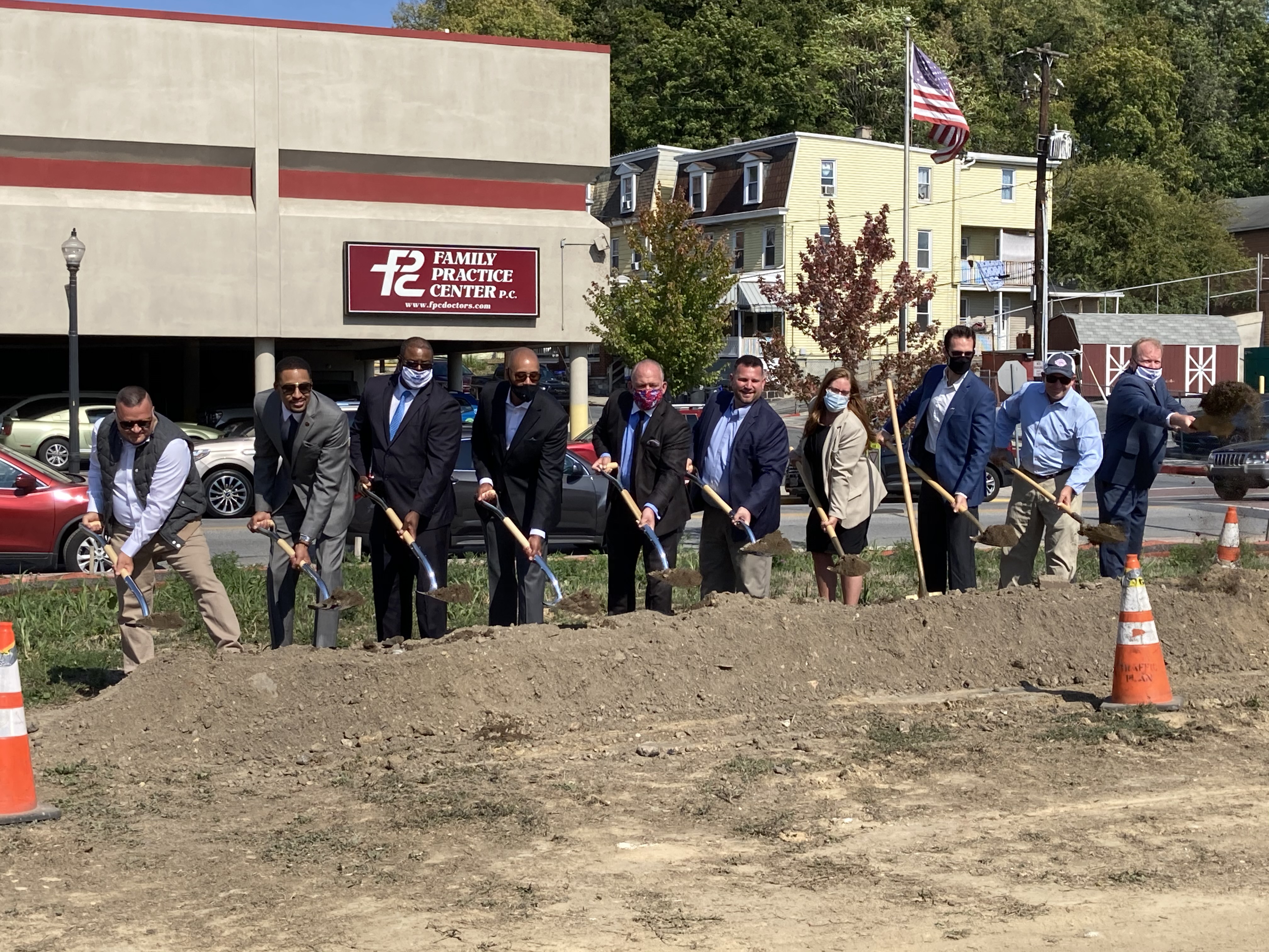 The development team at IDP, local Steelton officials and Dauphin County Commissioners break ground on the Steel Works project.